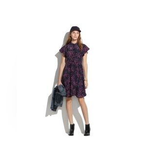 Madewell Blue Dress with Pink‎ Floral Design 100% Silk Size 4